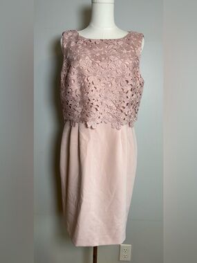 Tahari by Arthur S. Levine Lace Overlay Sheath Dress Blush Nude 10P Petite